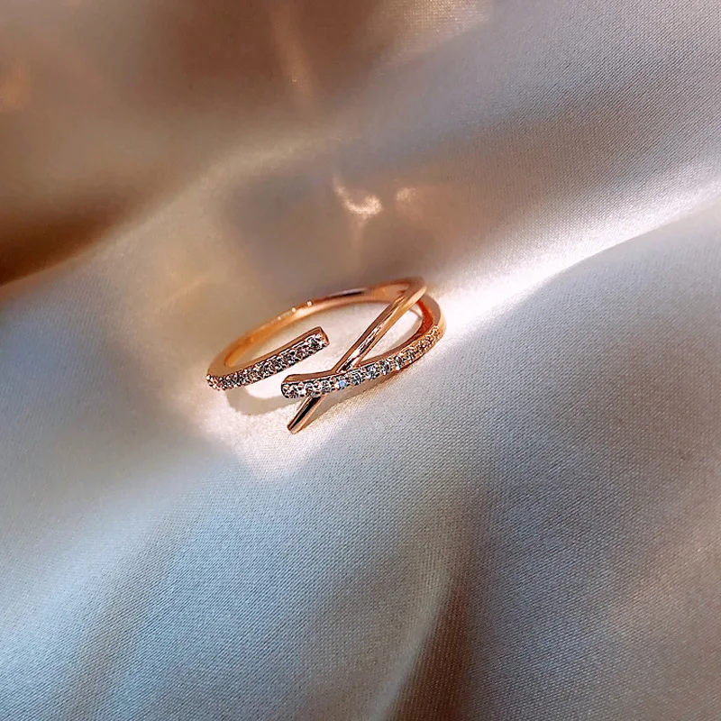 

New Hot Exaggerated Design Metal Zircon Cross Gold Open Rings for Woman Korean Fashion Jewelry Gothic Party Girl's Unusual Ring