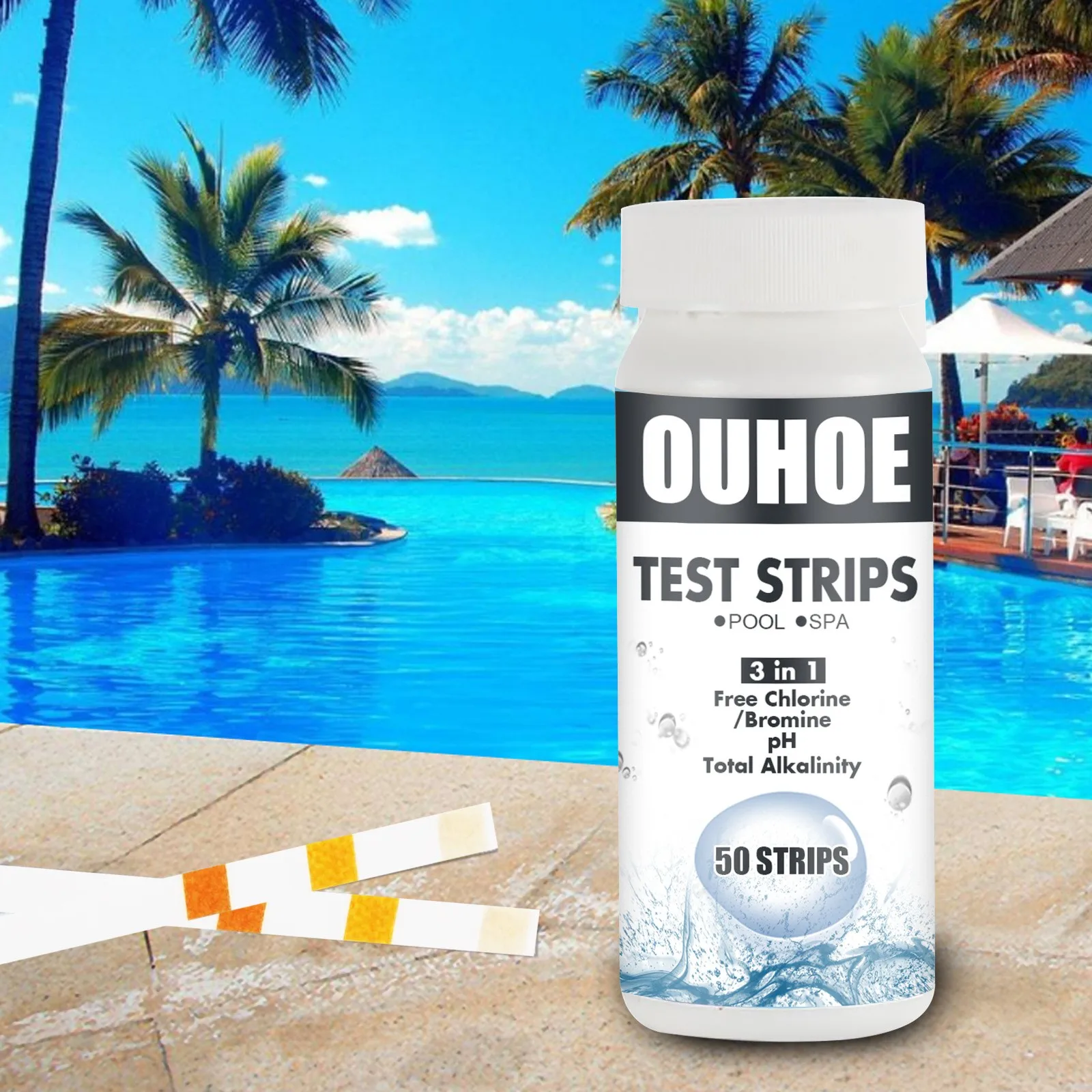 

50pcs Spa Water Quality Test Strips Pond Test Paper Chlorine Ph Alkalinity Water Hardness Meter Analyzers For Swimming Pool