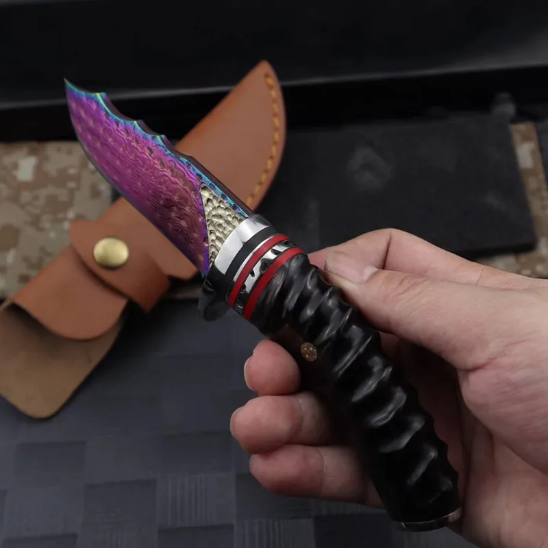 HS Tools Raindrop дамасский нож с прямым фиксированным лезвием для кемпинга выживания