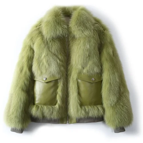 green OFTBUY зимняя куртка женская повседневная куртка из натурального меха Толстая теплая уличная верхняя одежда из натурального Лисьего меха корейская модная одежда с карманами - Цвет: green