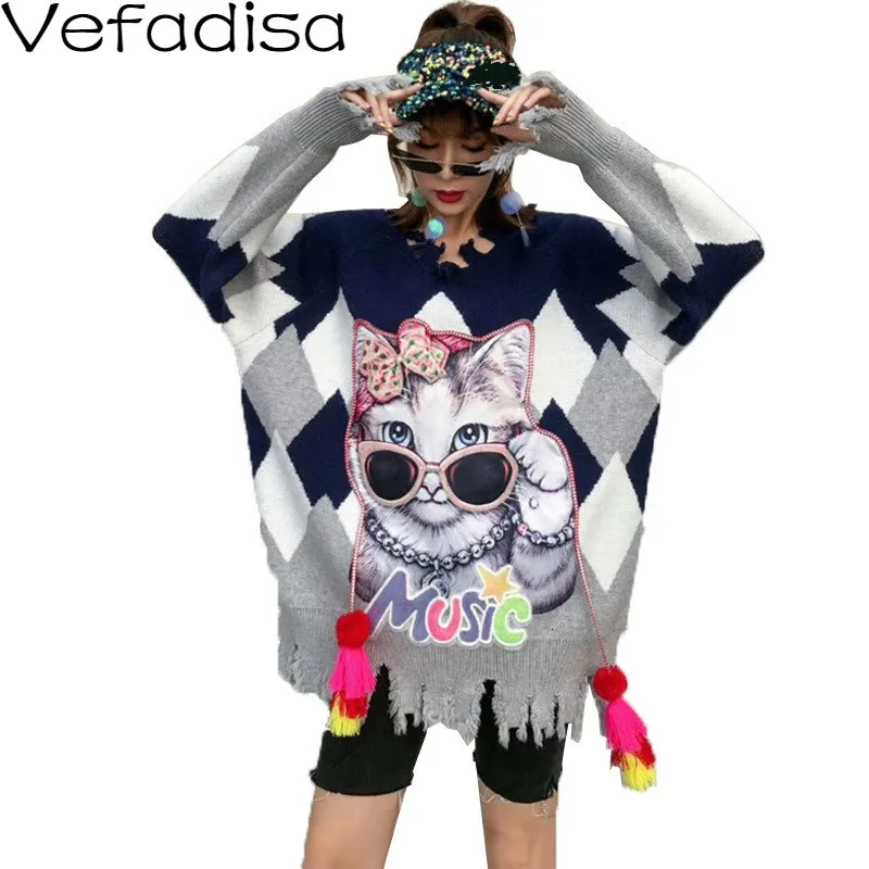 Vefadisa свитер с кисточками и аппликацией из мультфильма для женщин зима 2019 Толстый