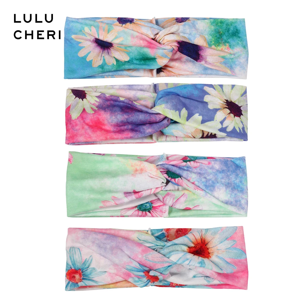Женская резинка для волос с цветочным принтом 4 шт. летние эластичные тюрбан