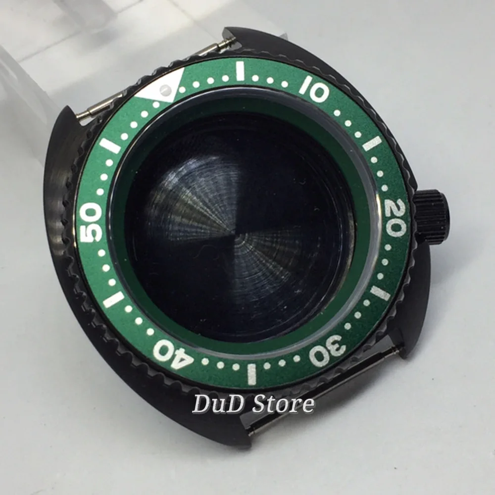 

BLIGER New 45mm Black PVD stainless steel Case Green inner ring sapphire glass fit NH35 NH36 movement Men's Watch parts