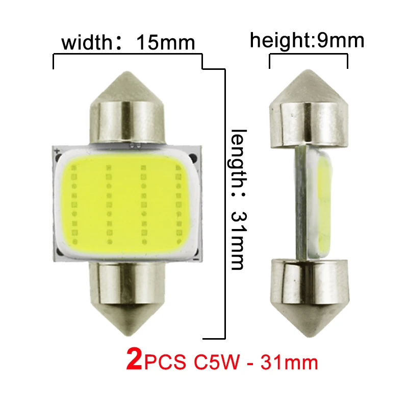 2pcs Festoon-31mm 2x автомобильный C5W светодиодный COB лампочка гирлянда 31 мм 36 мм 39 мм 41 мм 12 В 6500 к белый C10W COB светодиодный светильник для интерьера купольная лампа для чтения номерных знаков - Испускаемый цвет: 2pcs Festoon-31mm