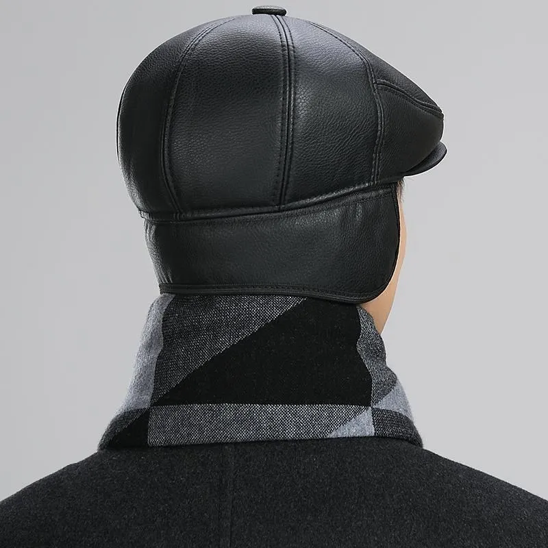 Кожаная кепка газетчика мужская Кепка с козырьком зимняя Осенняя теплая шапка