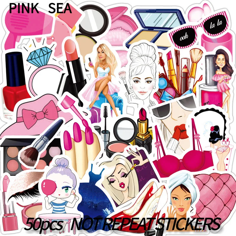

10/30/50pcs/set Hand Drawing Watercolor Beauty Cosmetics Sticker Lipstick Decoration Notebook Planner Scrapbooking DIY Toy