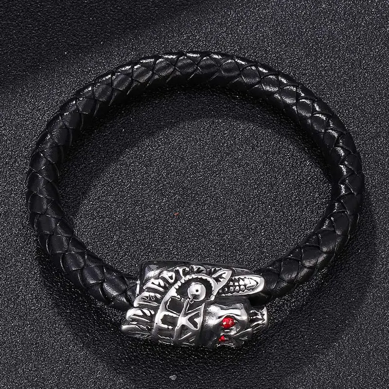 Мужские браслеты из натуральной кожи в стиле панк нержавеющей стали с черепом и