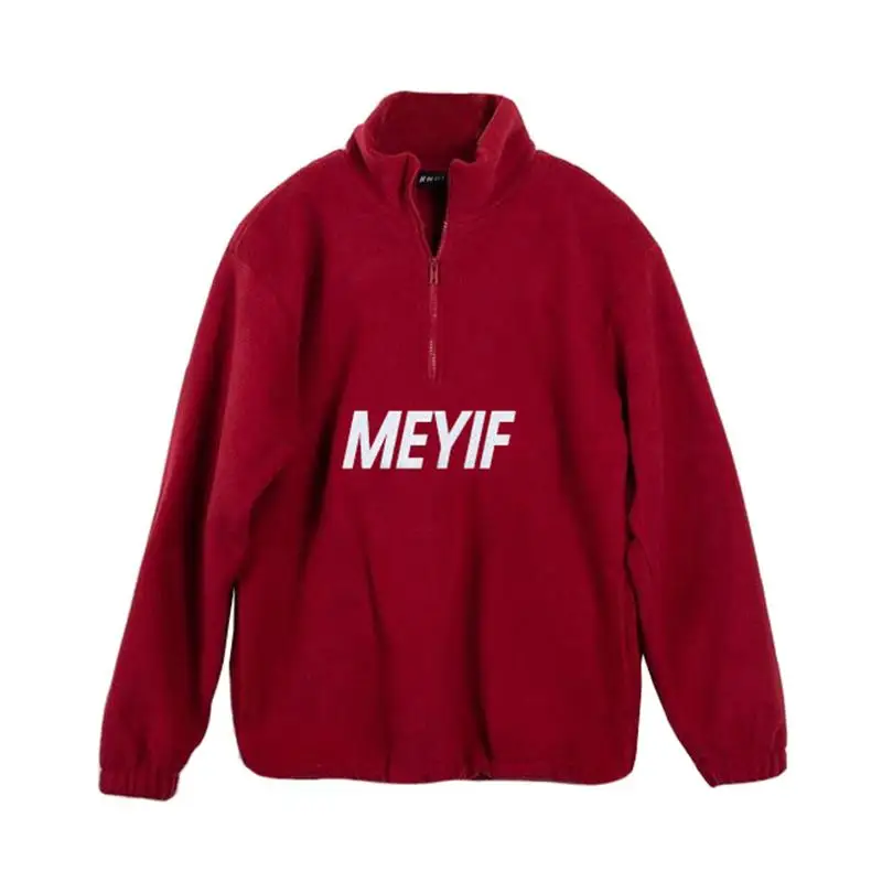 

ZITY Fleece Hoodies Mens Warm Pullovers Letter Embroidery Zip Sweatshirt Man Clothes Stand Collar Tops Male Sweatshirts Black