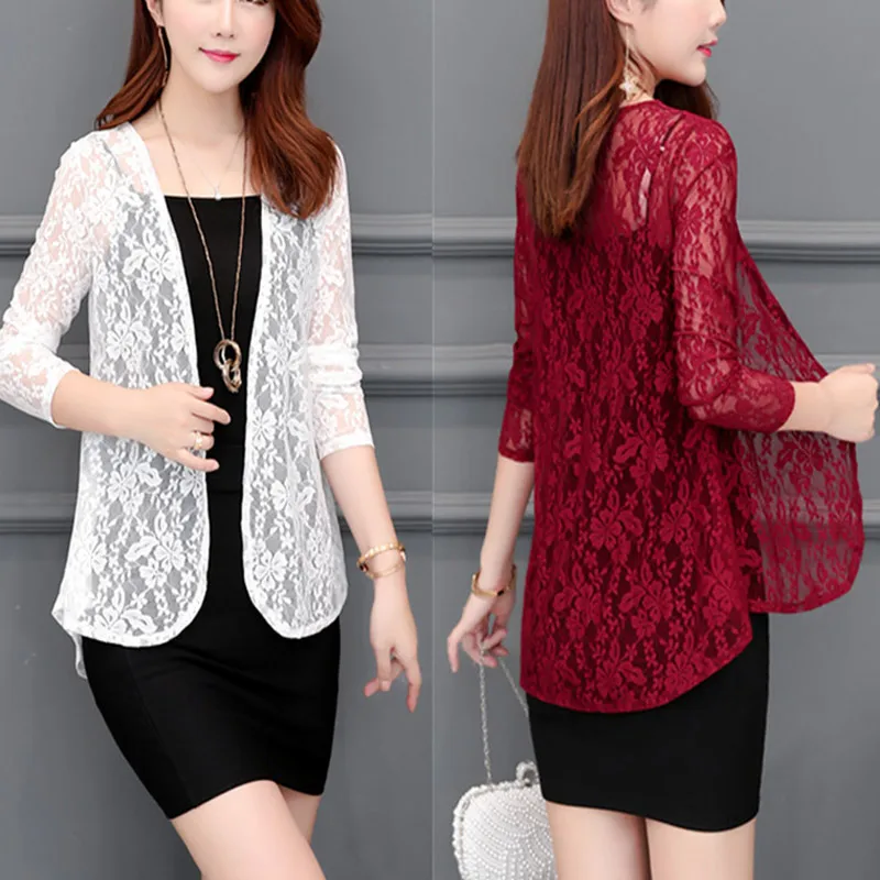 Женский элегантный кружевной полый Блейзер 3/4 рукав открытая передняя часть