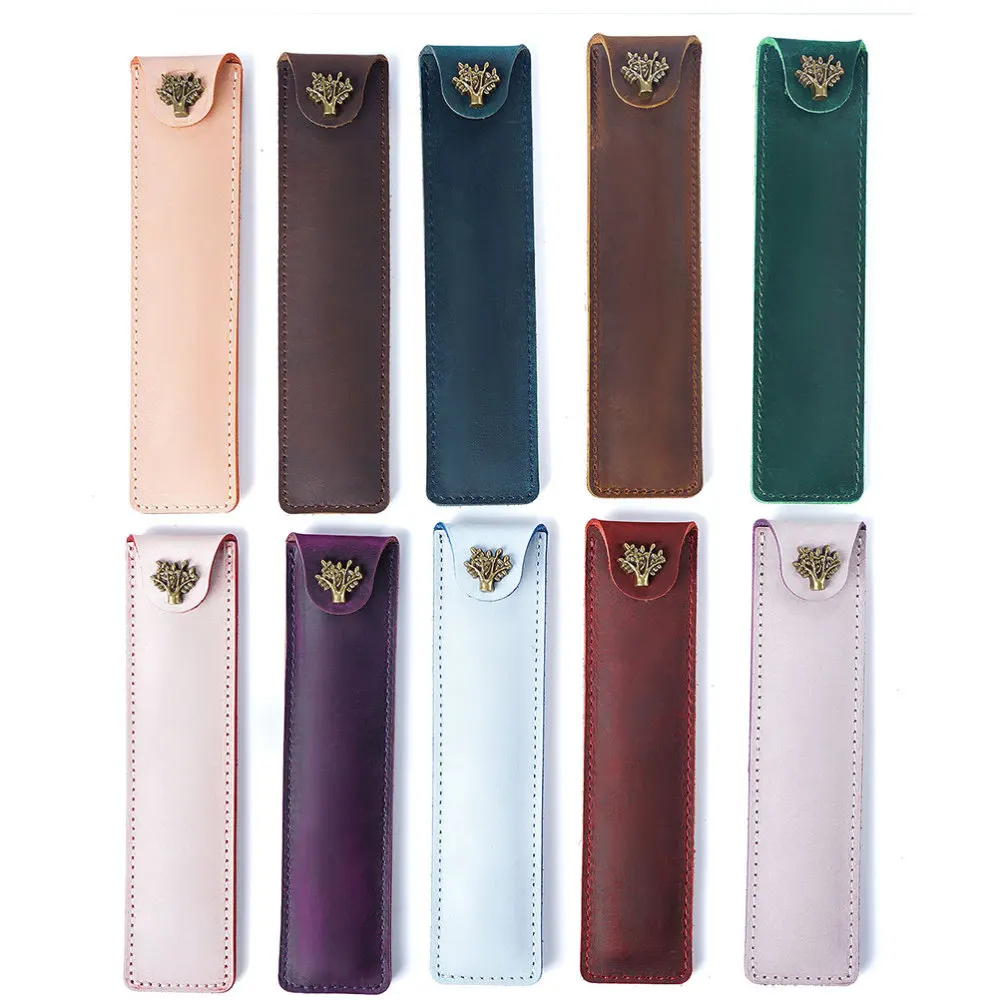 

Genuine Leather Pen Pouch Holder Single Pencil Bag Pen Case with Snap Button for Rollerball Fountain Ballpoint Pen (Black