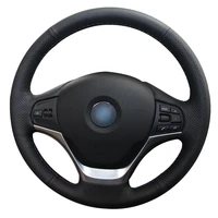 non slip durable black natural leather car steering wheel cover for bmw f30 316i 320i 328i
