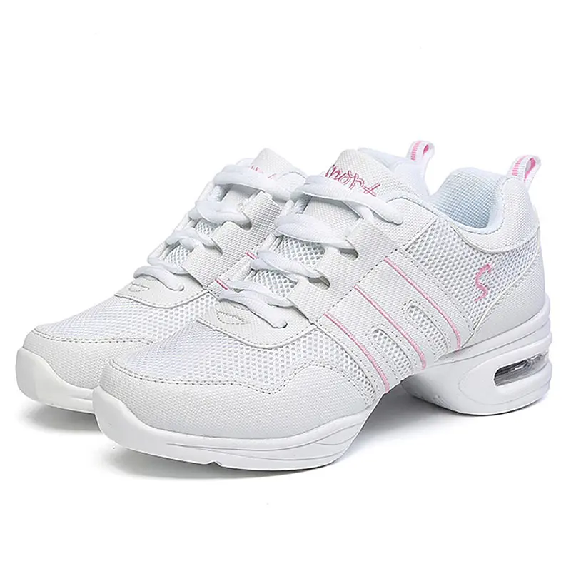 Women's Soft Bottom Jazz Hip Hop Dance Sneakers Lightweight Breathable Woman Dancing Shoes Ladies Modern Sports Dance Shoes - Цвет: White pink