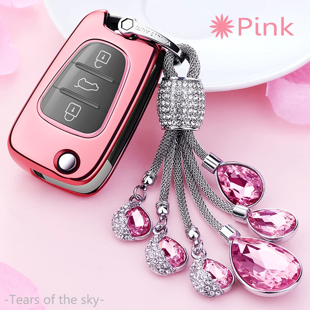 ТПУ чехлы для ключей автомобиля чехол + брелок Слезы кристалл кулон hyundai I30 IX35
