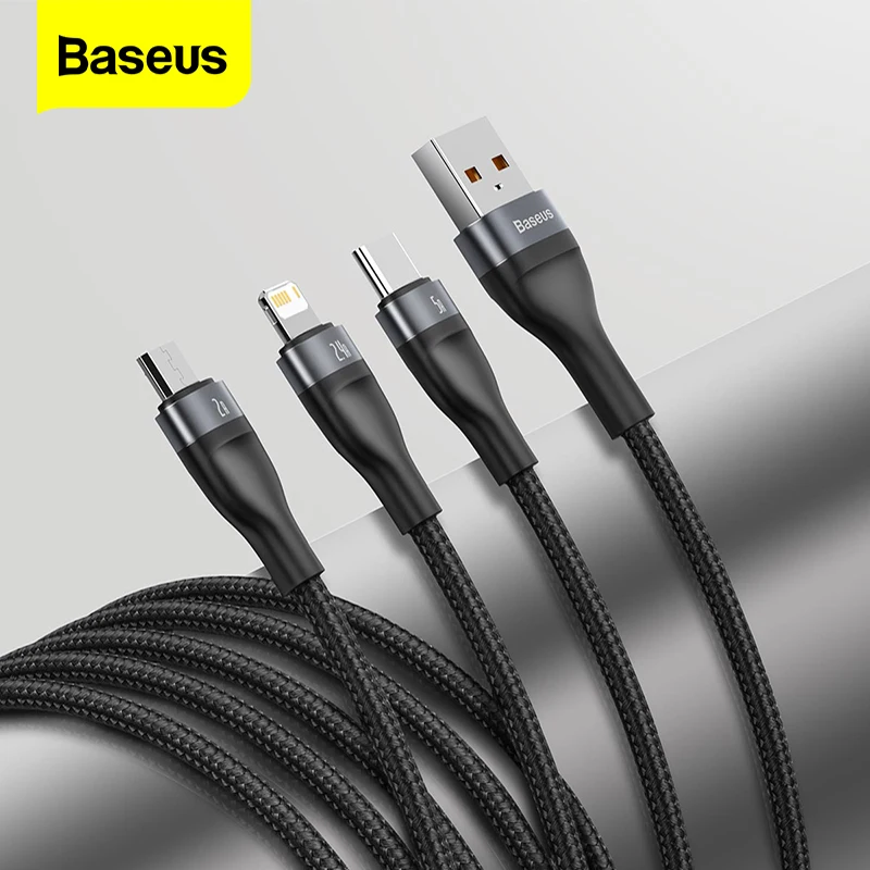Baseus 3 в 1 USB Type C Micro кабель для iPhone 11 X XR XS Max 8 7 6 быстрое зарядное устройство передачи