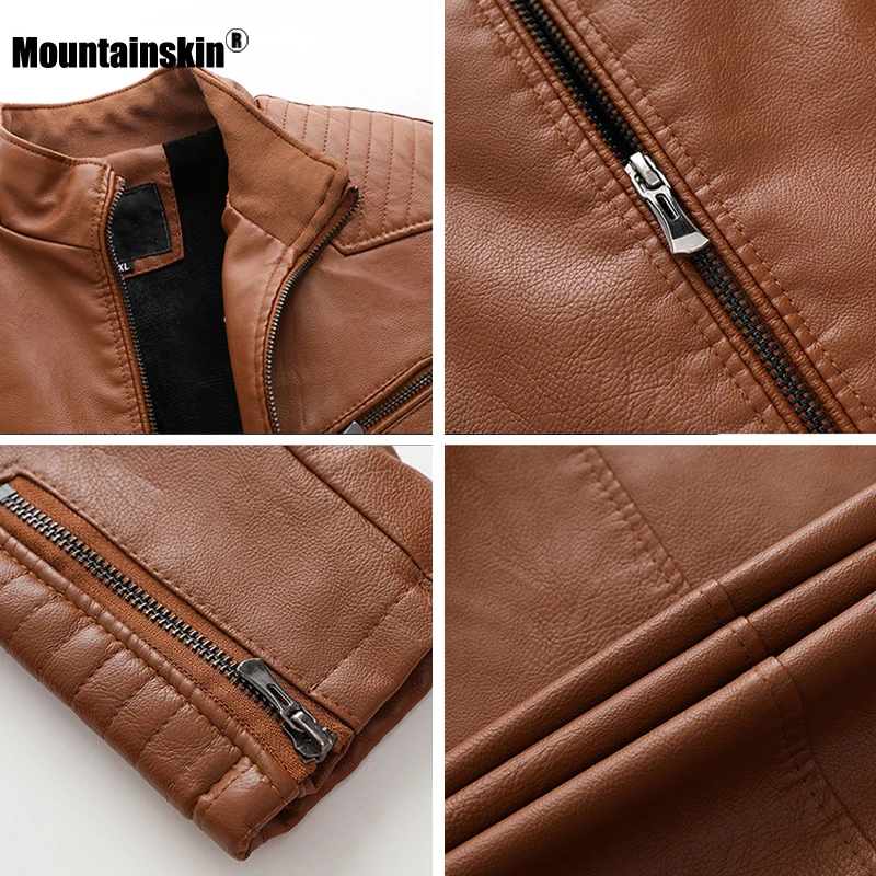 Мужская кожаная куртка Mountainskin повседневная мотоциклетная из искусственной кожи