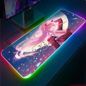 anime darling in the franxx mouse pad rgb kawaii gaming accessories luminous led zero two laptop gamer keyboard carpet mat desk free global shipping