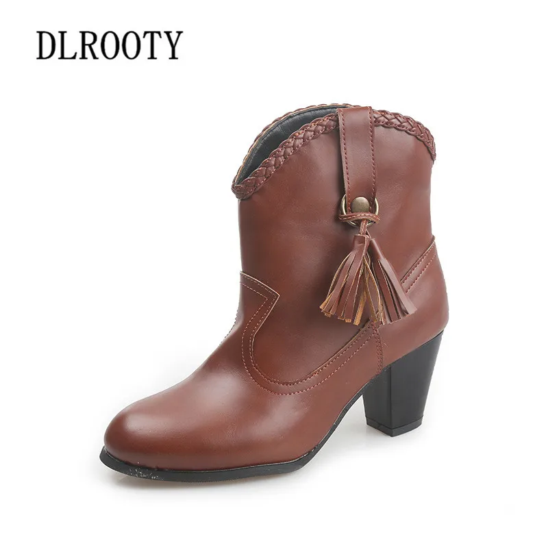 

Women Ankle Martin Boots Autumn Female Casual Shoes High Heels Fashion Fringe Platform Pointed Toe Solid Comfortable