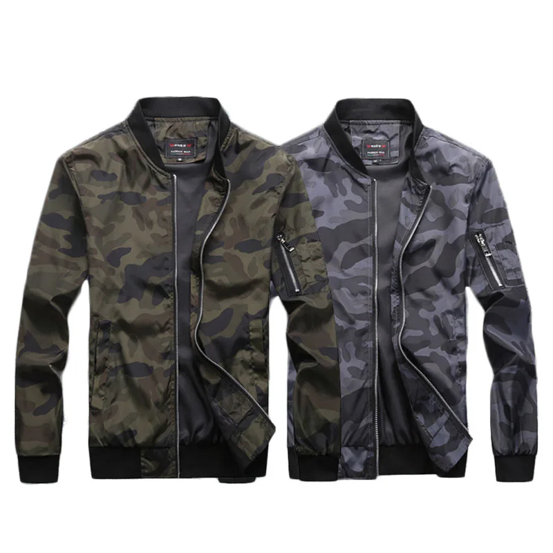 

Модная большая камуфляжная мужская куртка с воротником-стойкой, облегающая Повседневная бейсбольная куртка с принтом и карманами, большой ...
