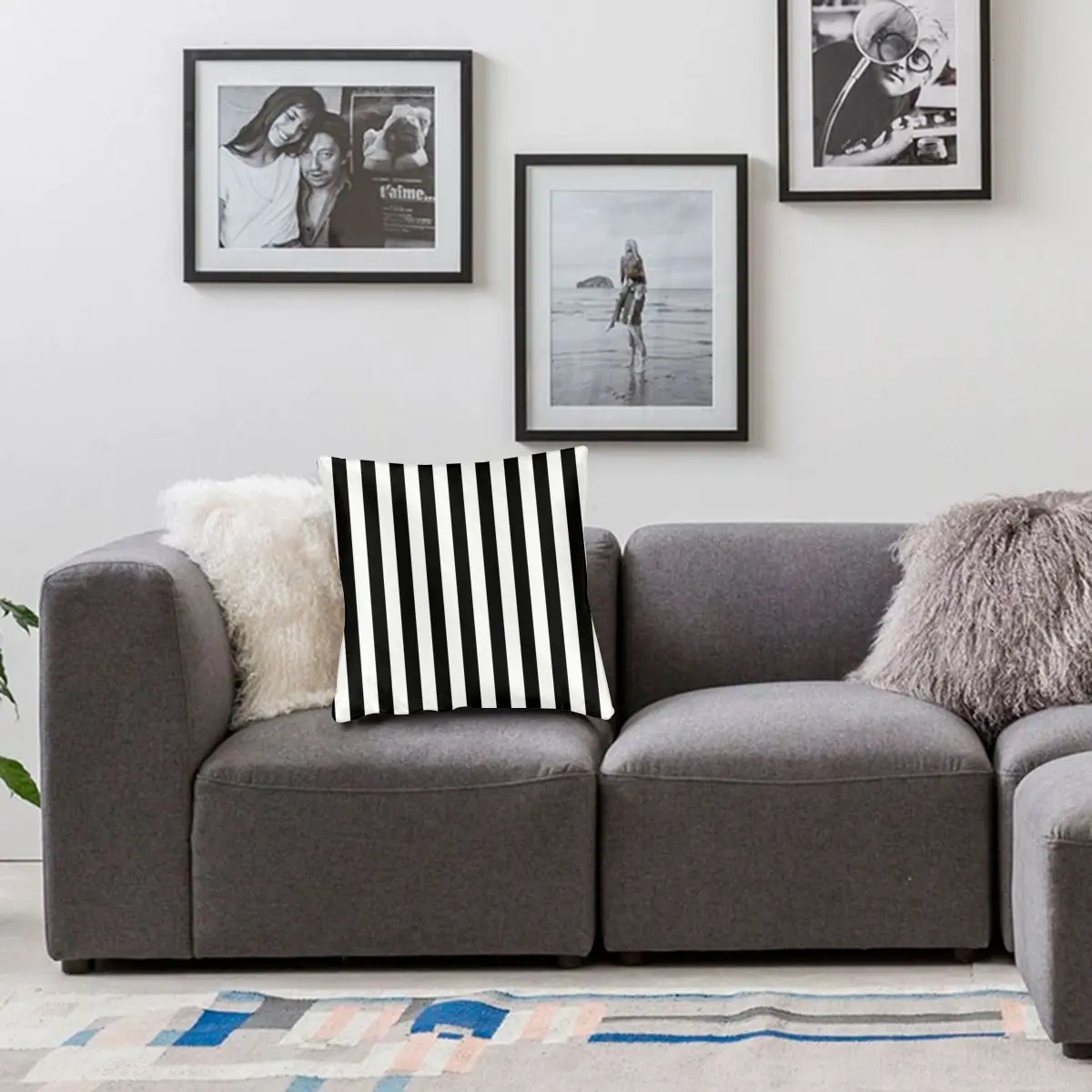 

Black And White Vertical Referee Stripes Square Pillow Case Polyester Cushions for Sofa Striped Custom Pillowcover Home Decor