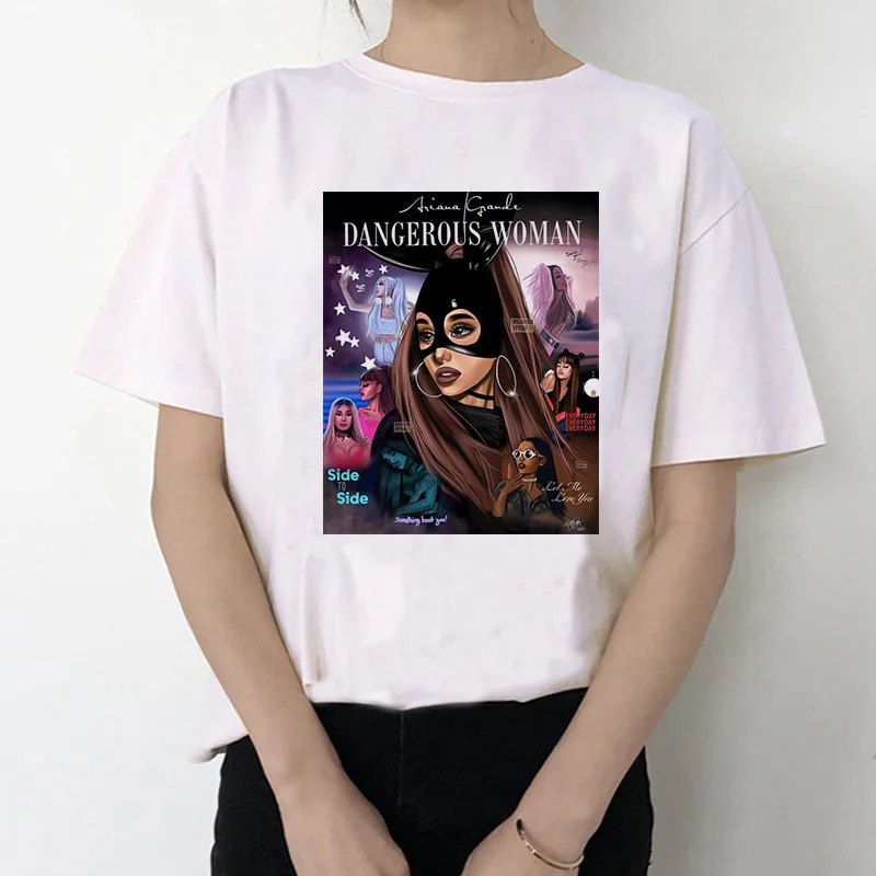 Женская футболка с 7 кольцами Ariana Grande модная в стиле Харадзюку 90s хип хоп коротким