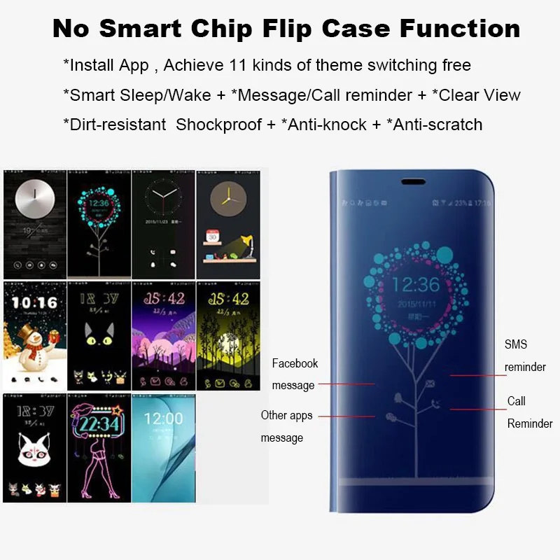 Умный кожаный чехол-книжка с зеркальным покрытием для Samsung Galaxy Note 3 4 5 6 7 8 9 10 Pro S8 S9