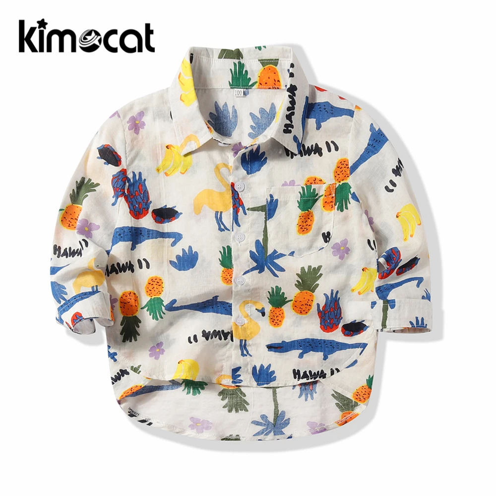 

Kimocat одежда для маленьких мальчиков с длинным рукавом хлопковая рубашка с мультяшным принтом для мальчиков красивые джентльменские Топы Де...