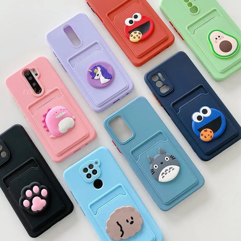 cute cartoon card slot holder phone case for xiaomi poco x3 nfc x3 pro poco m3 pro f3 x2 m2 x3 gt silicone pocket cover free global shipping