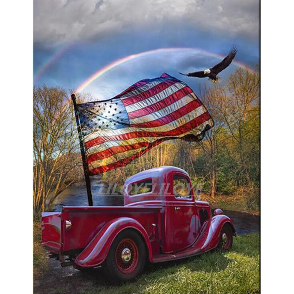 

Алмазная живопись с американским флагом, полноразмерный Набор для алмазной вышивки, мозаика из бисера, пейзаж, TY435