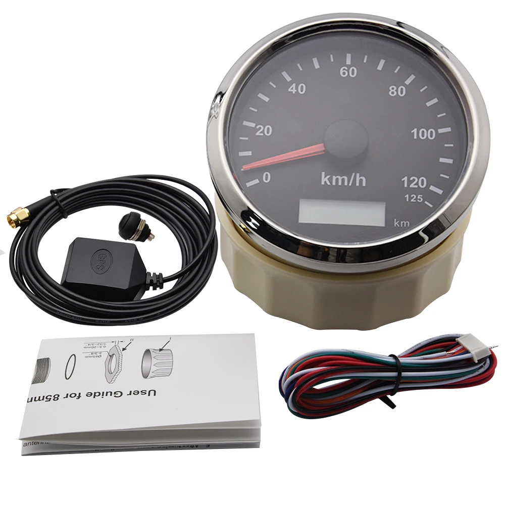 

125KMH 200KMH GPS Speedometer Gauge Odometer 85MM Speed Gauge with GPS Antenna Red Backlight Overspeed Warning for Marine Boat