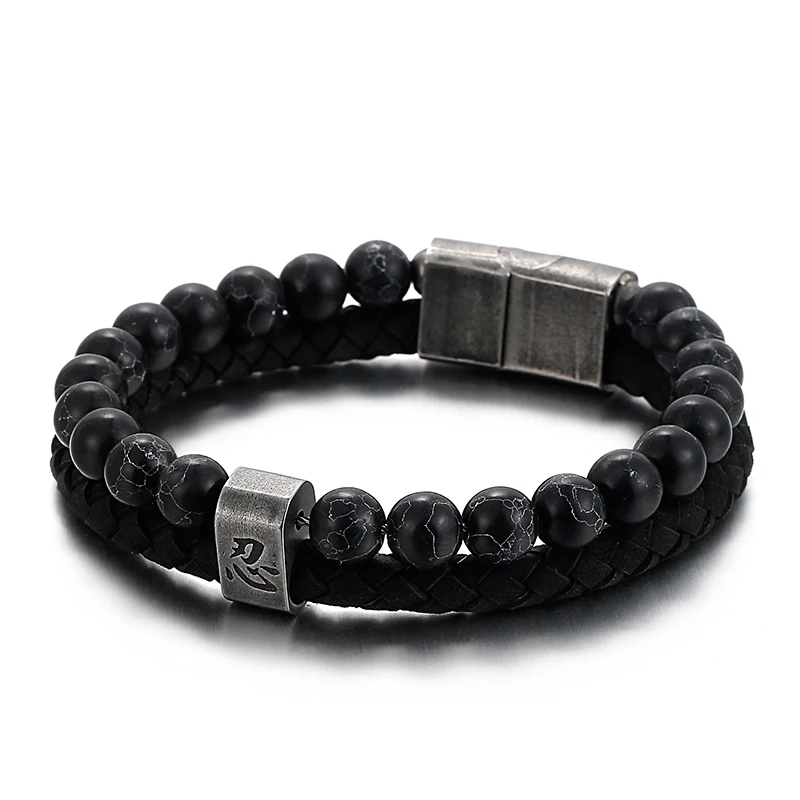 

HAOLYNJOY Beaded Bracelet Highly Polished Stainless Steel 210mm Ninja Men's Punk Cowhide Jewelry Accessories