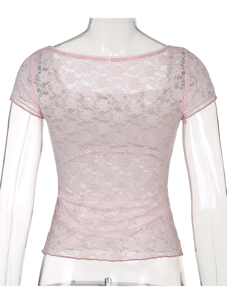 Женский кружевной топ с квадратным вырезом и коротким рукавом | Женская одежда