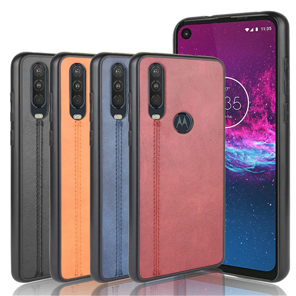 Чехол для Motorola Moto One Action Роскошный Жесткий чехол из телячьей кожи с линиями 6 3
