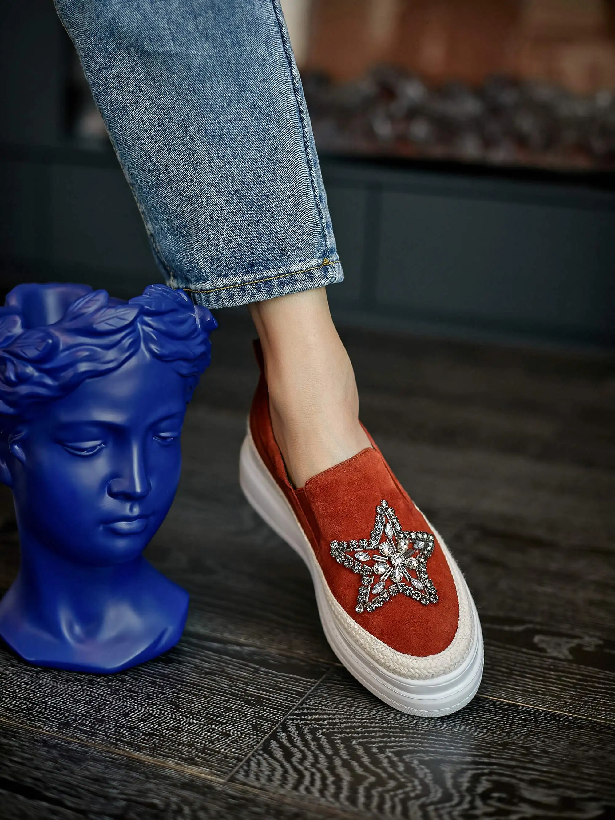 

Vichelo Hot round toe high heels solid masonry printing high fashion leisure thick bottom slip on sneaker vulcanized shoes L16