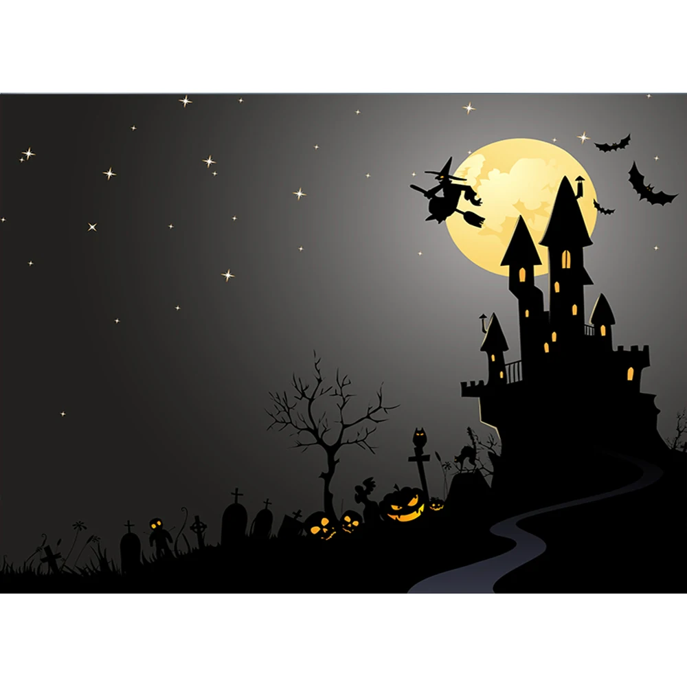 

Halloween Photography Background Pumpkin Old Trees Haunted Castle Halloween for Photographic Studio Props Photo Backdrops