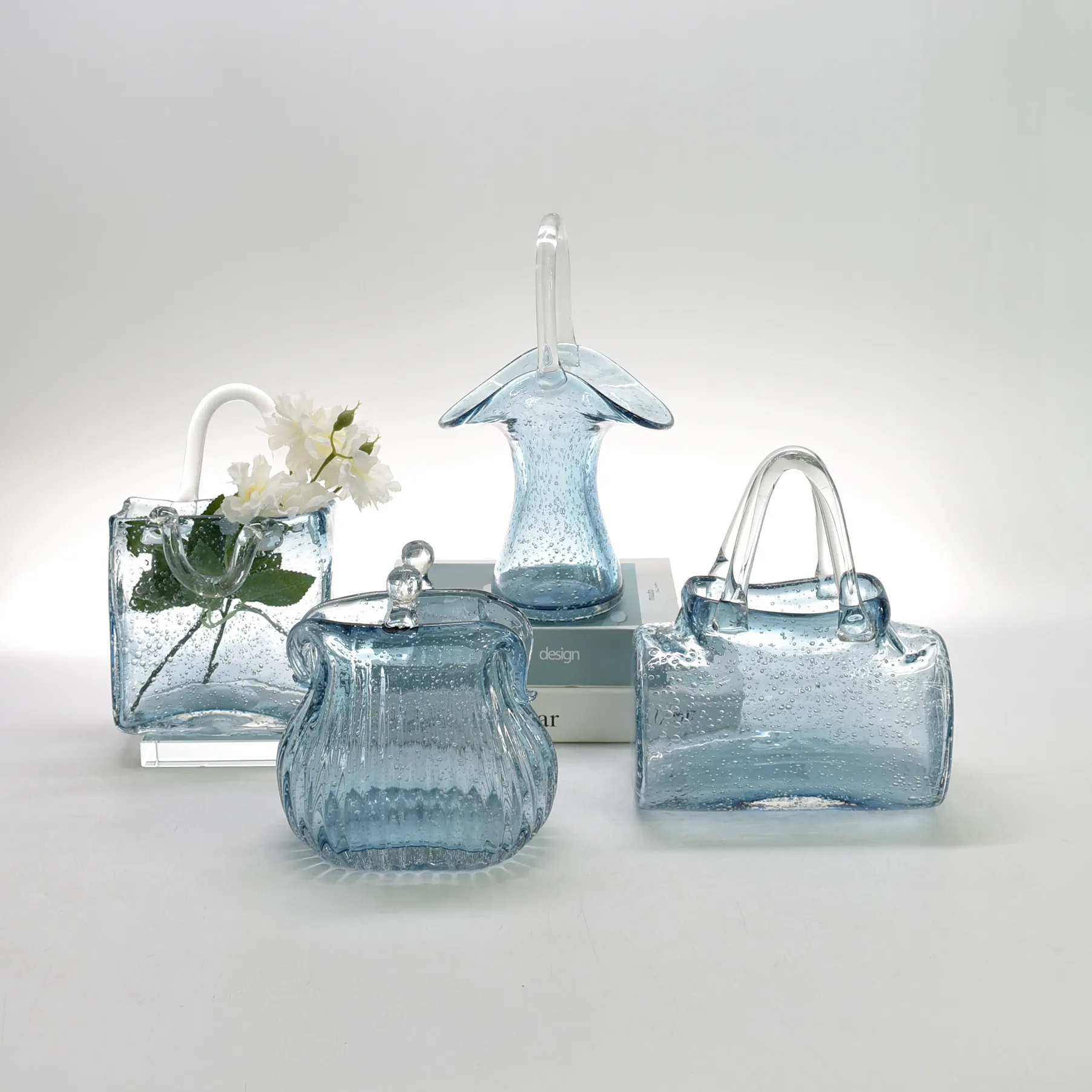 Bag Vase Bubble Glass Home Decor Transparent Handbag Blue Vases Decoration Ornaments Hydroponic Flower Pot For Living Room Ваза