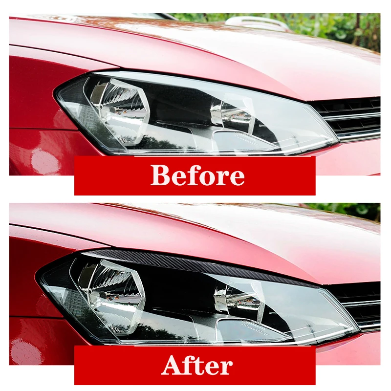 

2Pcs Carbon Fiber Car Exterior Headlights Eyebrows Frame Sticker Protection Trim For Volkswagen-VW-Golf 7 GTI-MK7 2014-2019