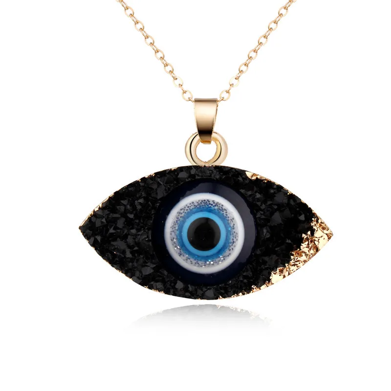 

Vintage Blue Hand Evil Eye Resin Stone Pendant Necklace For Women Quartz Crystal Chain Necklace Fashion Female Turkish Jewelry