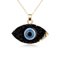 vintage blue hand evil eye resin stone pendant necklace for women quartz crystal chain necklace fashion female turkish jewelry