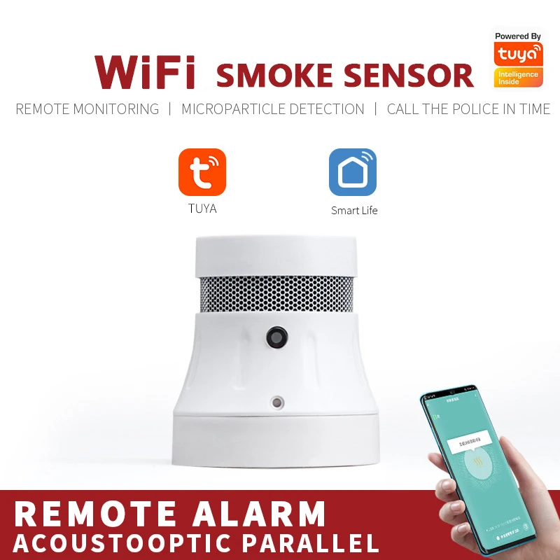 

Tuya WIFI Smart Smoke Sensor Security Alarm Alert System Fire Protection Detector Works With Alexa Smart Life App Remote Control