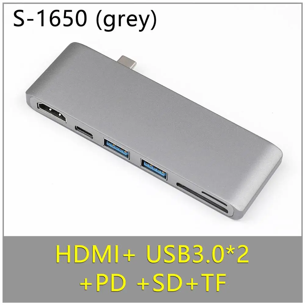 USB C концентратор USB 3,0 разветвитель адаптер Thunderbolt 3 концентратор+ TF SD слот type-C порт передачи данных HDMI концентратор для Macbook Pro/Air 13 15 дюймов - Цвет: TC-1650-8