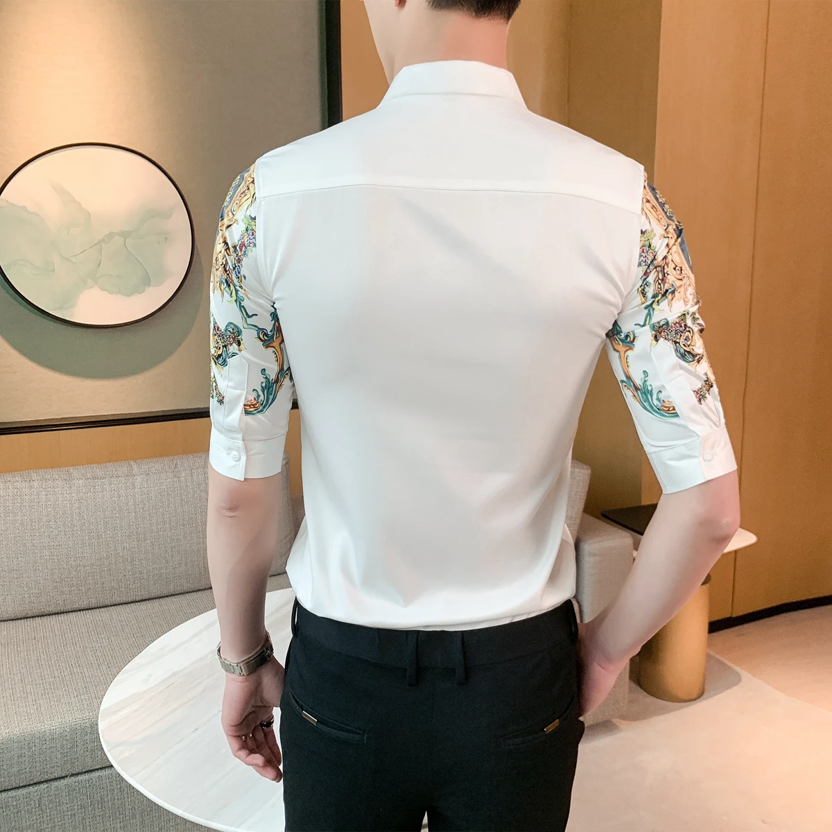 Social Повседневная тонкая рубашка Camisa Masculina роскошная барокко для мужчин 2020 летняя