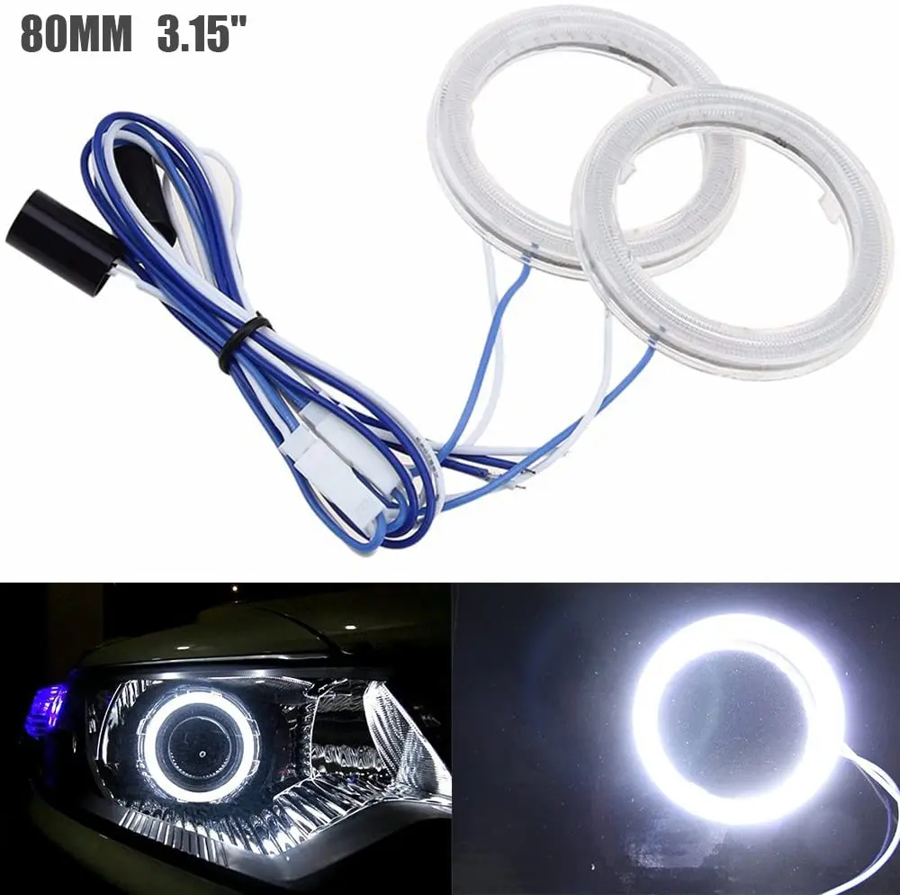 

2-Pack Outside Diameter 80MM 12V COB Halo Circle Ring Head Light Angel Eye Lamp for Car Headlight Foglight Day Running Light DRL