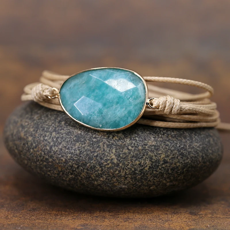 Высокая качественная Обертка Браслет из натурального камня Амазонит Boho браслет дружбы браслет с надписью Для женщин подарки дропшиппинг