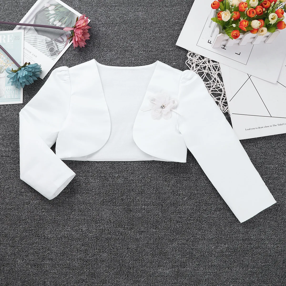 Girls Jacket Kids Long Sleeves Bolero Shrug Short Cardigan Sweater Pageant Wedding Party Flower Girl Dresses Cover Up | Детская одежда