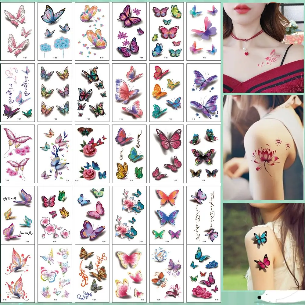 

Clean Personal Decoration Long Lasting Women Tattoo Sticker 3D Butterfly Flower Feather Party Accessories Body Stickers