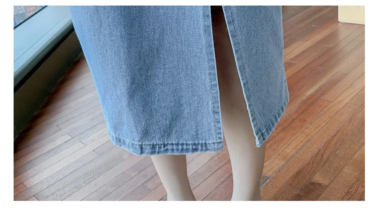 

Solid Button Medium length skirt Denim Summer 2021 New female Long A-shaped high waist Split fork Women skirt Denim 689G