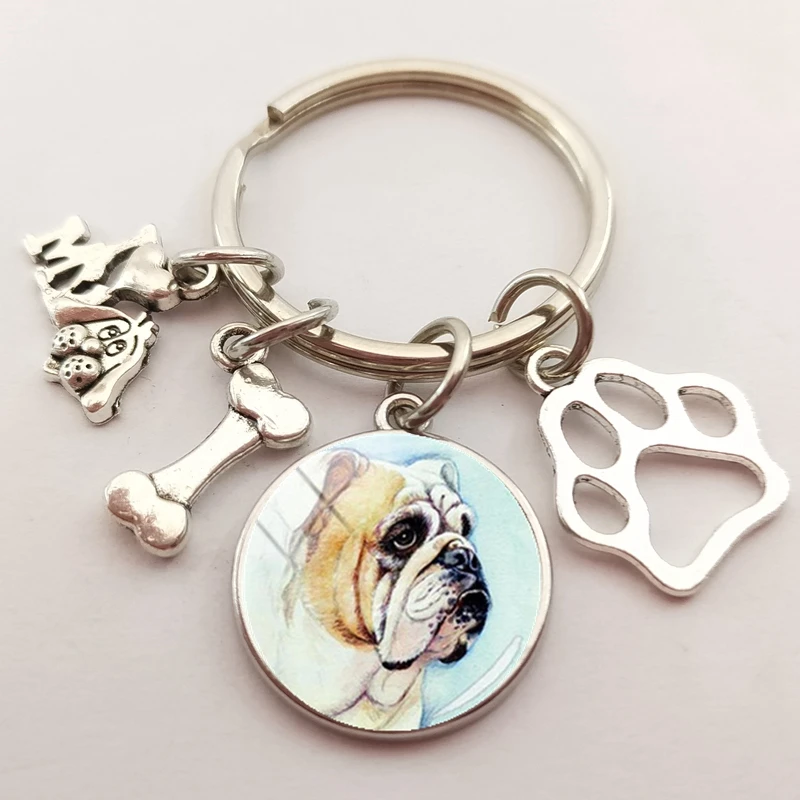 Модный брелок с бульдогом британский Бульдог круглый для рукоделия стеклянный