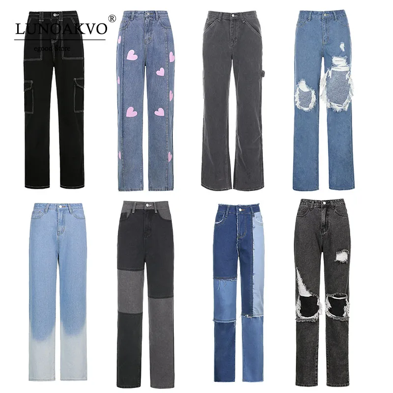 

Винтажные повседневные модные прямые джинсы с высокой талией, женские джинсы, женские брюки на осень и зиму 2021, джинсы-бойфренды в стиле Хар...