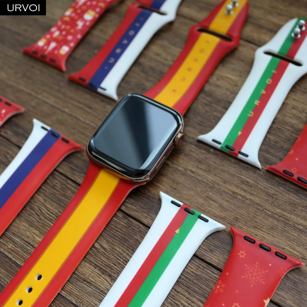 Спортивный ремешок URVOI для Apple Watch series 5 4 3 2 1 силиконовый с принтом iWatch наручный