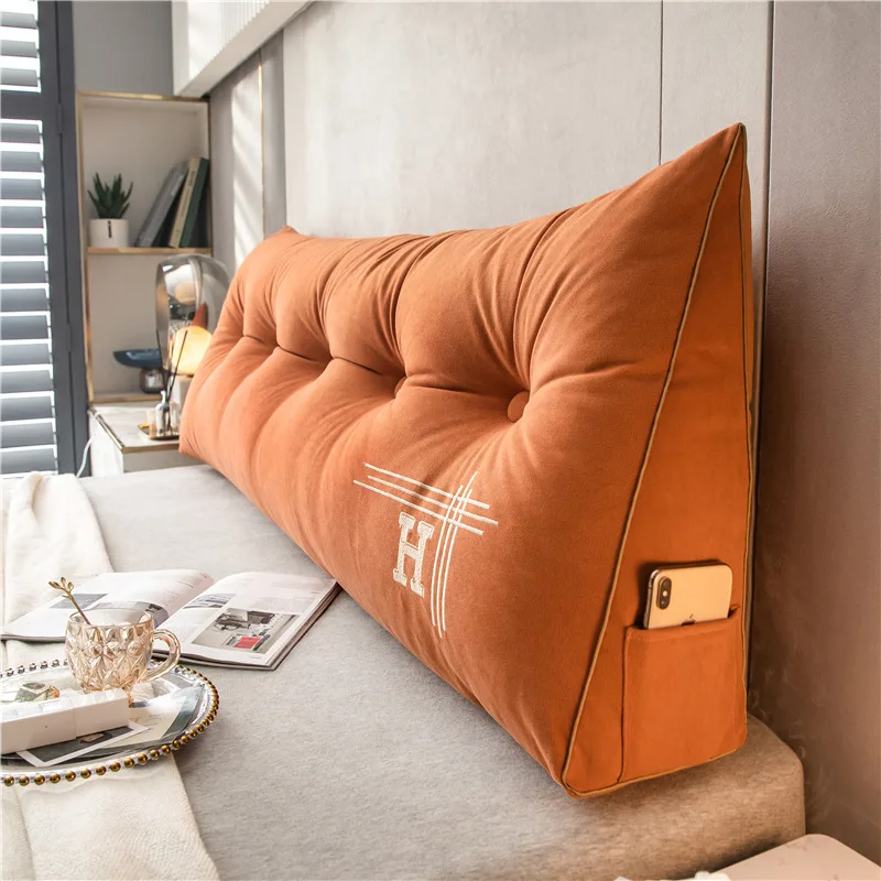 

Special Offer European Removable Bedside Velet Cushion Triangular Bed Backrest Pillow For Couple Large Sofa Soft Waist Cojines